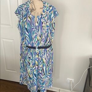 Sejour Blue and Green Ruffled Midi Sundress